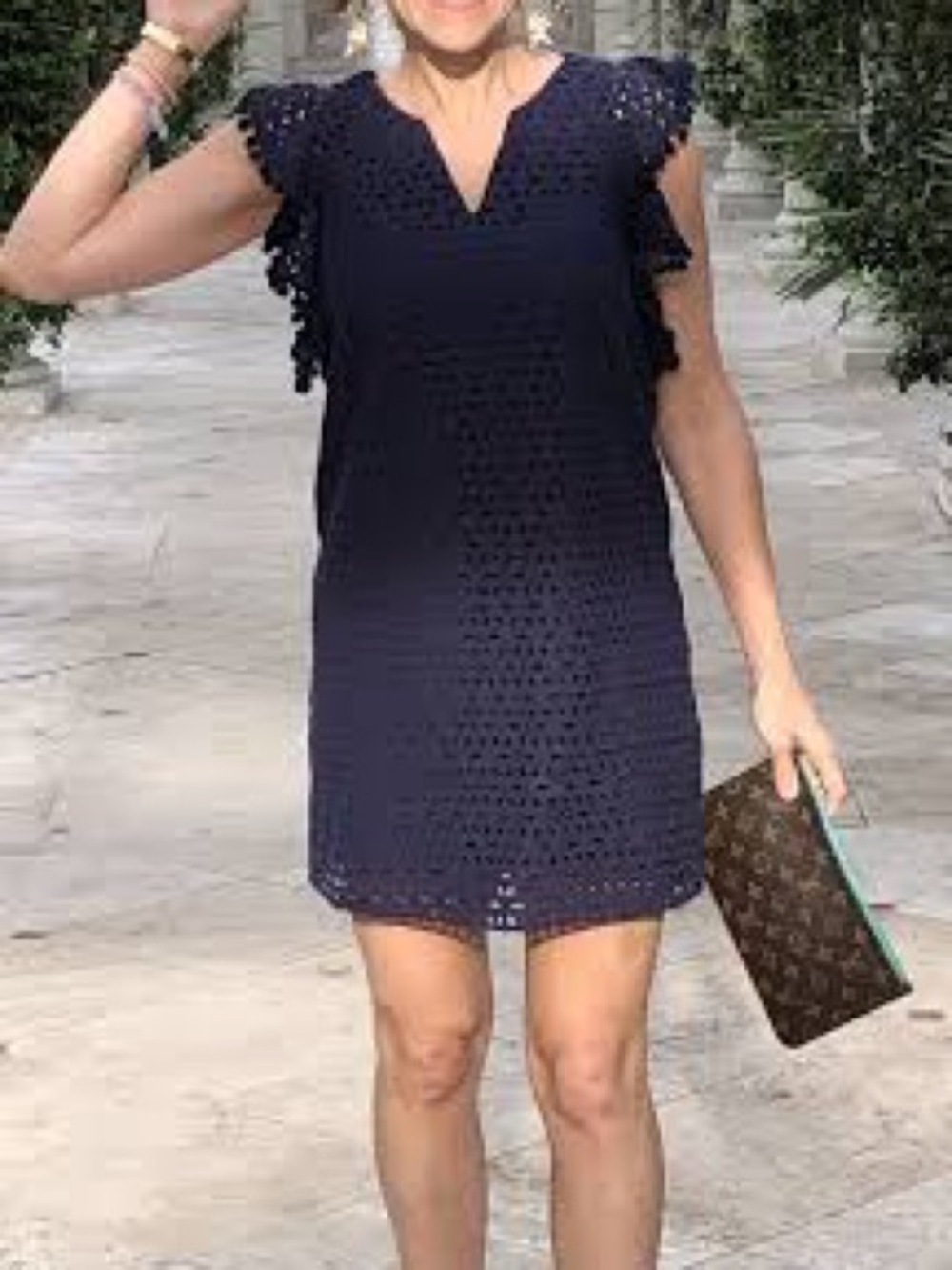 Lilly Pulitzer Astara Navy Eyelet Shift Dress with Flutter Sleeves